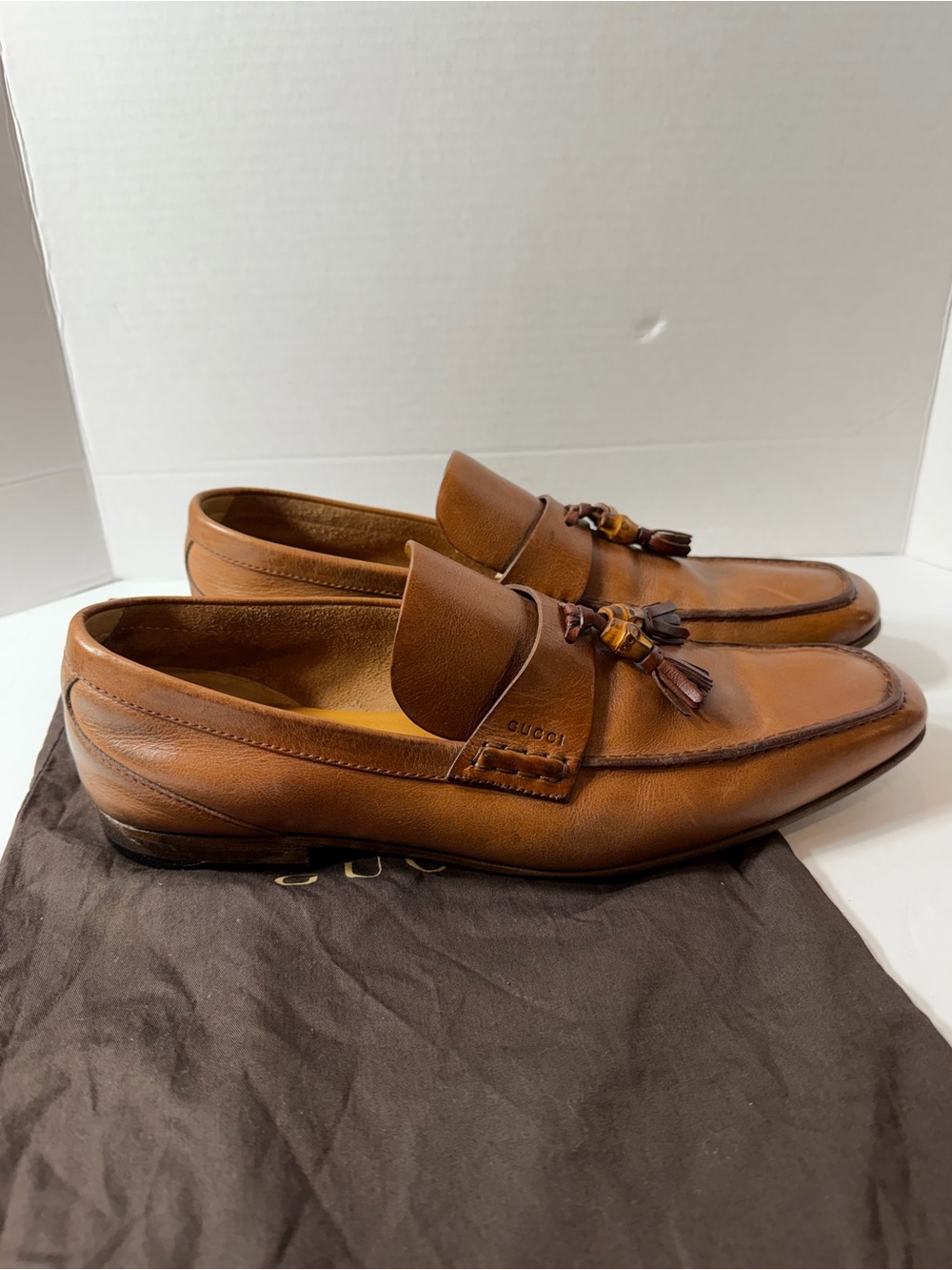 Gucci Bamboo Brown Leather Slip On Tassel Loafers size 11 men - Picture 3 of 9